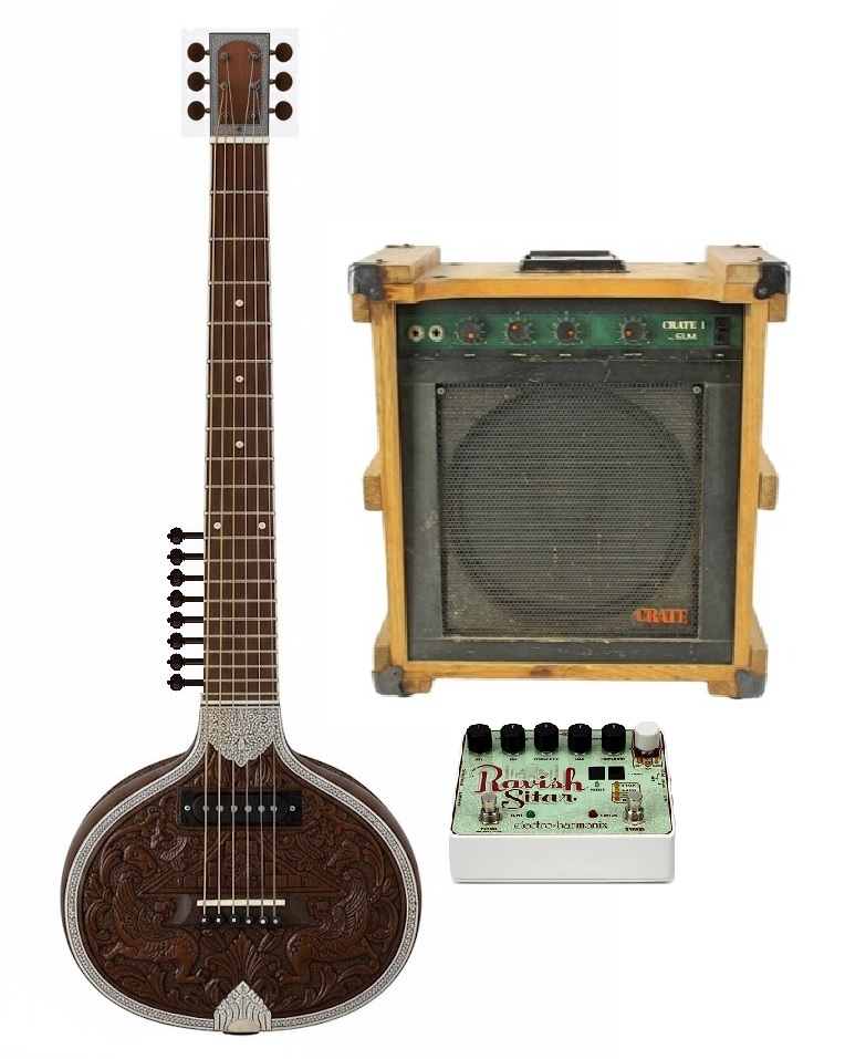 A design for a Sitar Guitar for use with the Ravish Sitar effects box